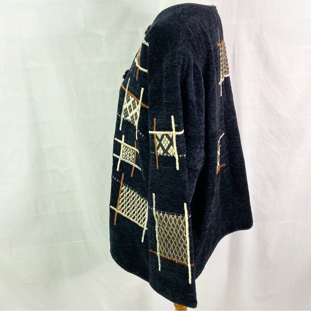 Vintage Black Velour Patchwork Jacket Chunky Butt… - image 4